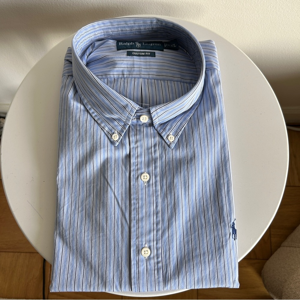 Polo Ralph Lauren Custom Fit Blue Striped Men's Button-Down Shirt NWT (Size XXL)
